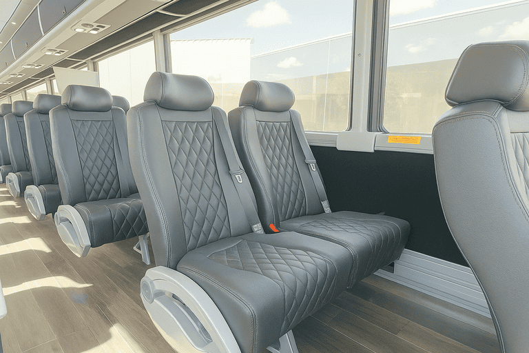 interior of Newport News Shuttle Bus Rentals charter bus